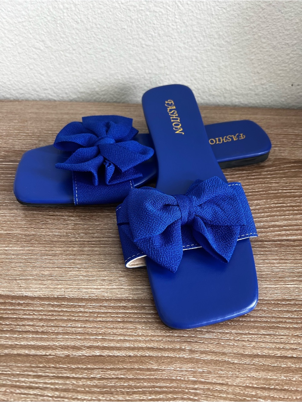 FASHION Royal Blue Bow Slide Mules - Women's Slip-On Sandals - Picture 3 of 6